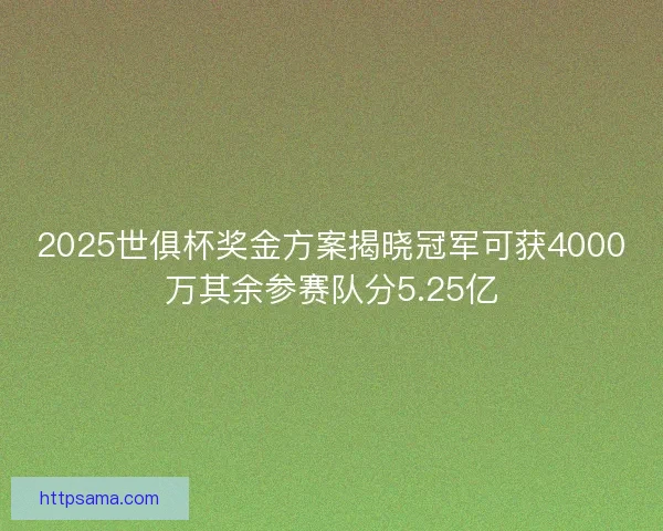 2025世俱杯奖金方案揭晓冠军可获4000万其余参赛队分5.25亿